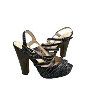 Coach Women’s Karolina 9B Snakeskin Heels Dark Blue Gray Platform Stunners Y2K